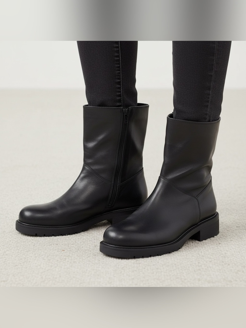 • J. Crew • Leather Black Ankle Zip Boots 6